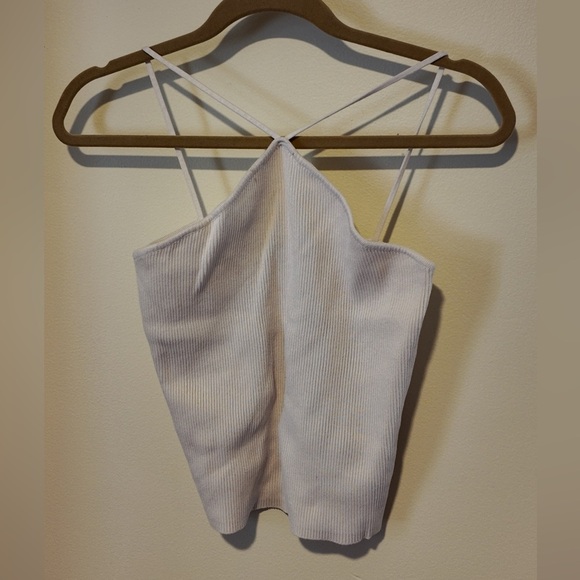 Zara Ivory Ribbed Cropped Halter Top - Spaghetti Strap - Size L - Summer Chic - Picture 7 of 7